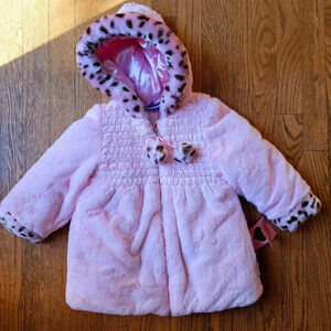 NWT! Bon Bebe pink faux fur winter coat with hood size 3T